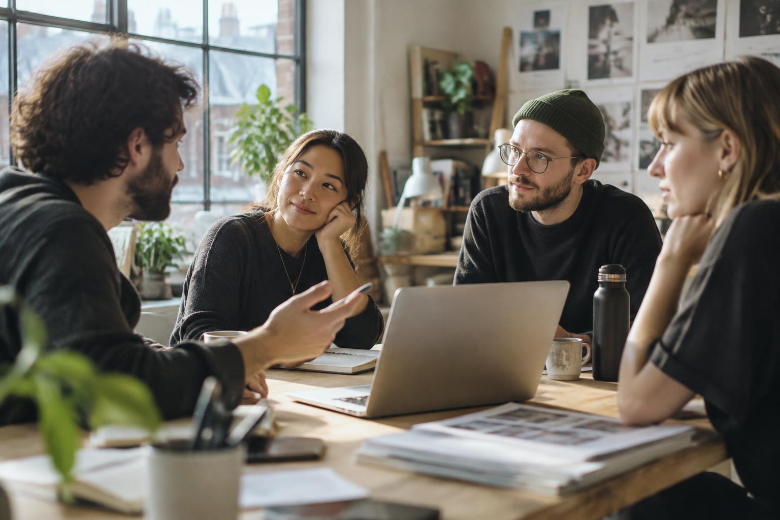 A small design and technology team collaborating in a London studio