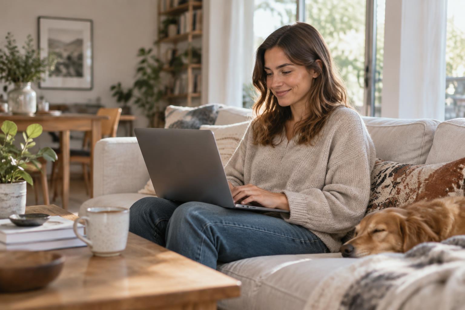 A designer reviewing a responsive business website on desktop and tablet